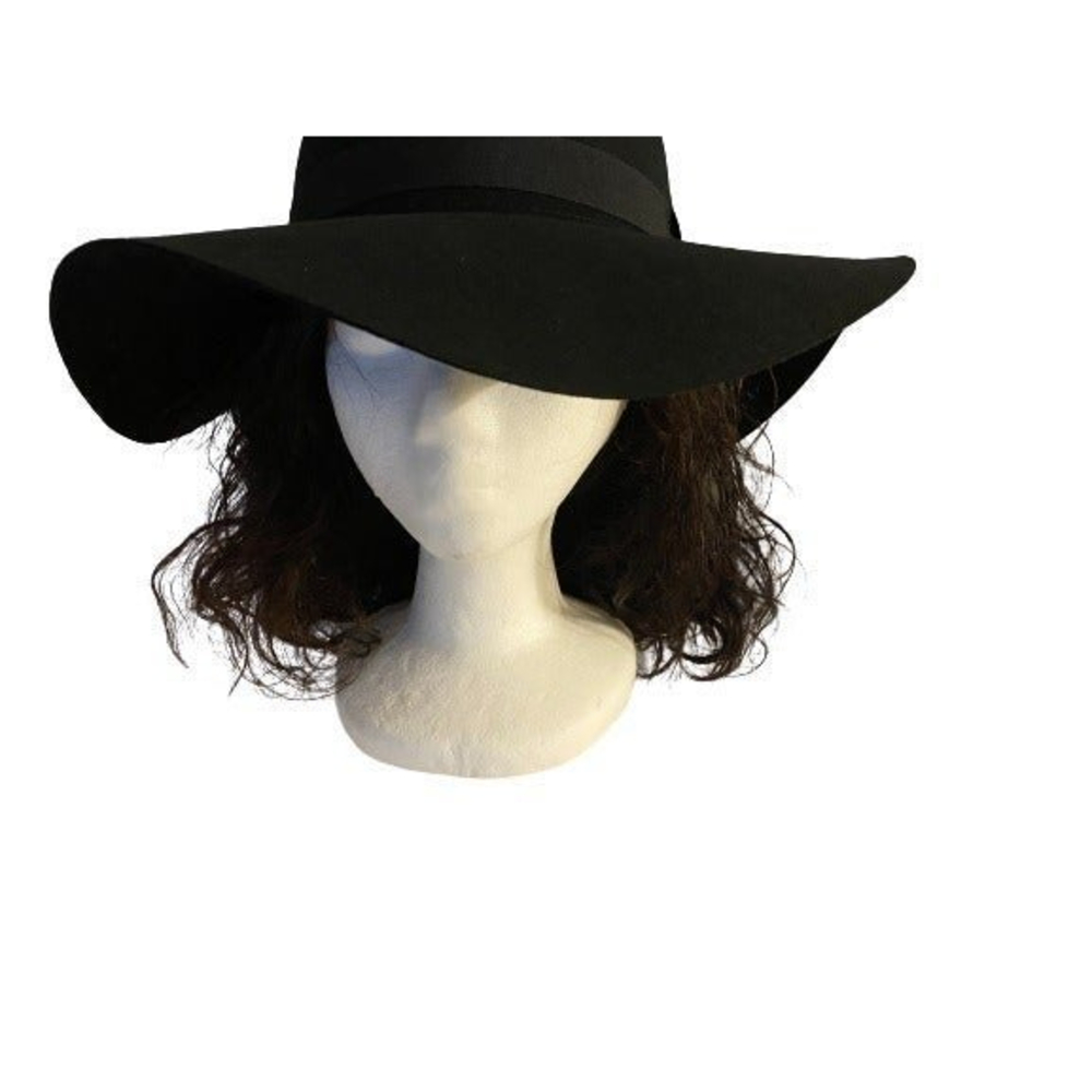 Women's Floppy Wide Brim Black Felt 100%Wool Style Hat W/Bow  #N083 By Nine West